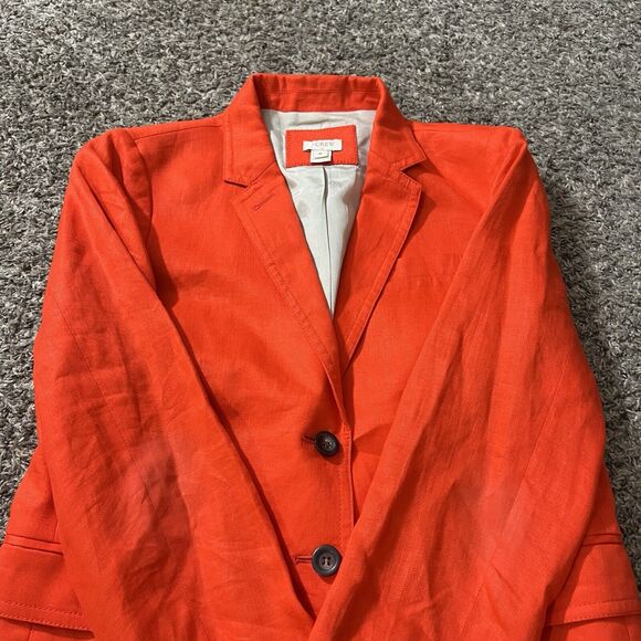J Crew Womens Size 8 Orange Linen Schoolboy Blazer Lined Two Buttons READ - Picture 5 of 6